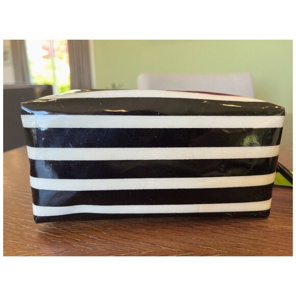 New Kate Spade Patent Leila Stripe Black and White Cosmetic Bag, 7” - Picture 3 of 8
